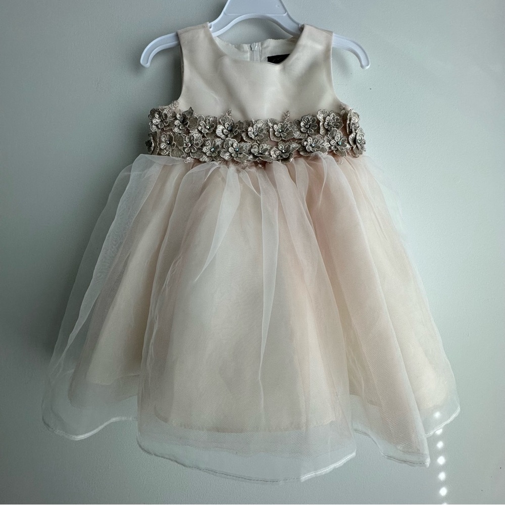 Chantilly Place Elegant Cream Floral Kids Dress